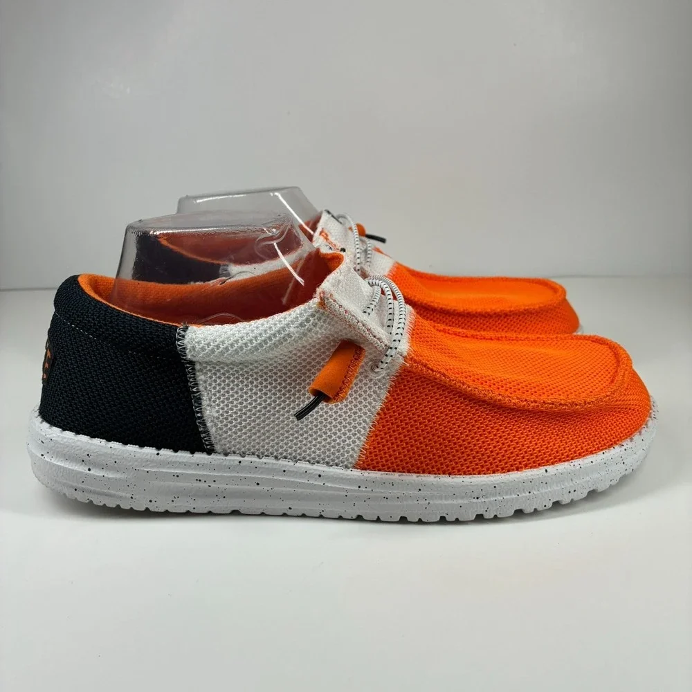 HEY DUDE Wally Tri Varsity Men's US 10 Orange White Mesh Casual Slip-On Shoes
